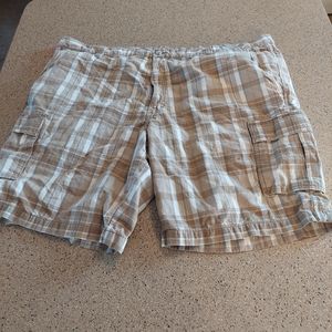 Dockers Men's Brown White Plaid Shorts Size 44 100% Cotton golf casual tan